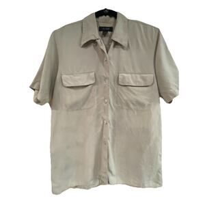 Silk House 100% Silk Short Sleeve Utility Buttin Up In Tan Size Small